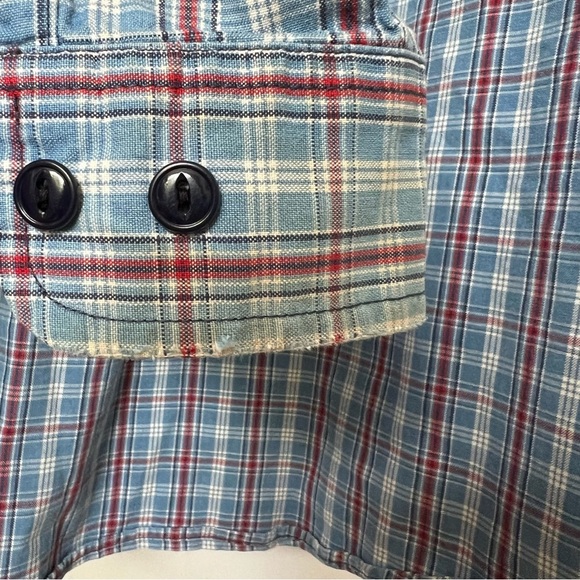 Eddie Bauer Shirt Men's Plaid Button Down‎ Front Pocket XLT XL Tall Blue Twill - Picture 7 of 8